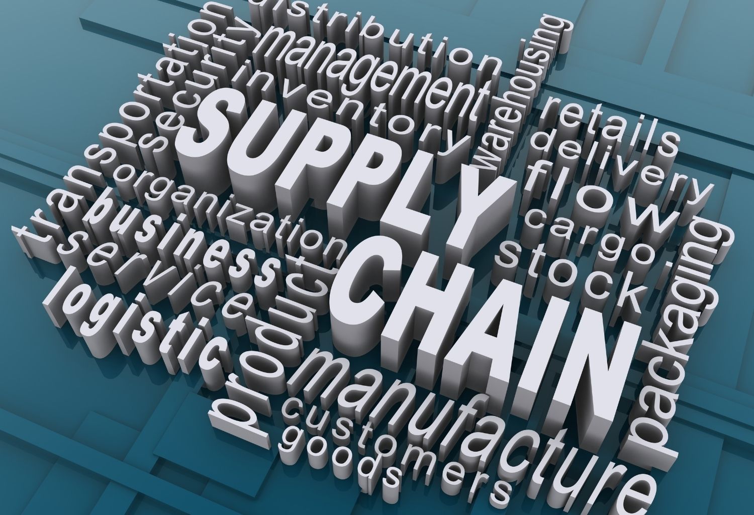 3d Text of the words Supply Chain disruptions in the industrial and manufacturing industry.